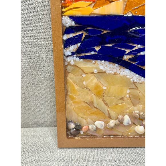 Handmade Art Glass Mosaic Seascape Art Beach Ocean View Landscape Signed - Picture 2 of 8